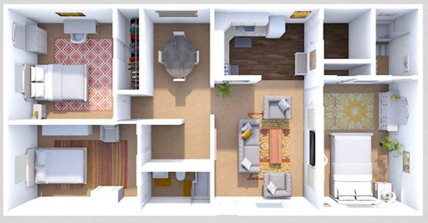 Floor plan for 3 beds, 2 baths, 1064 sqft